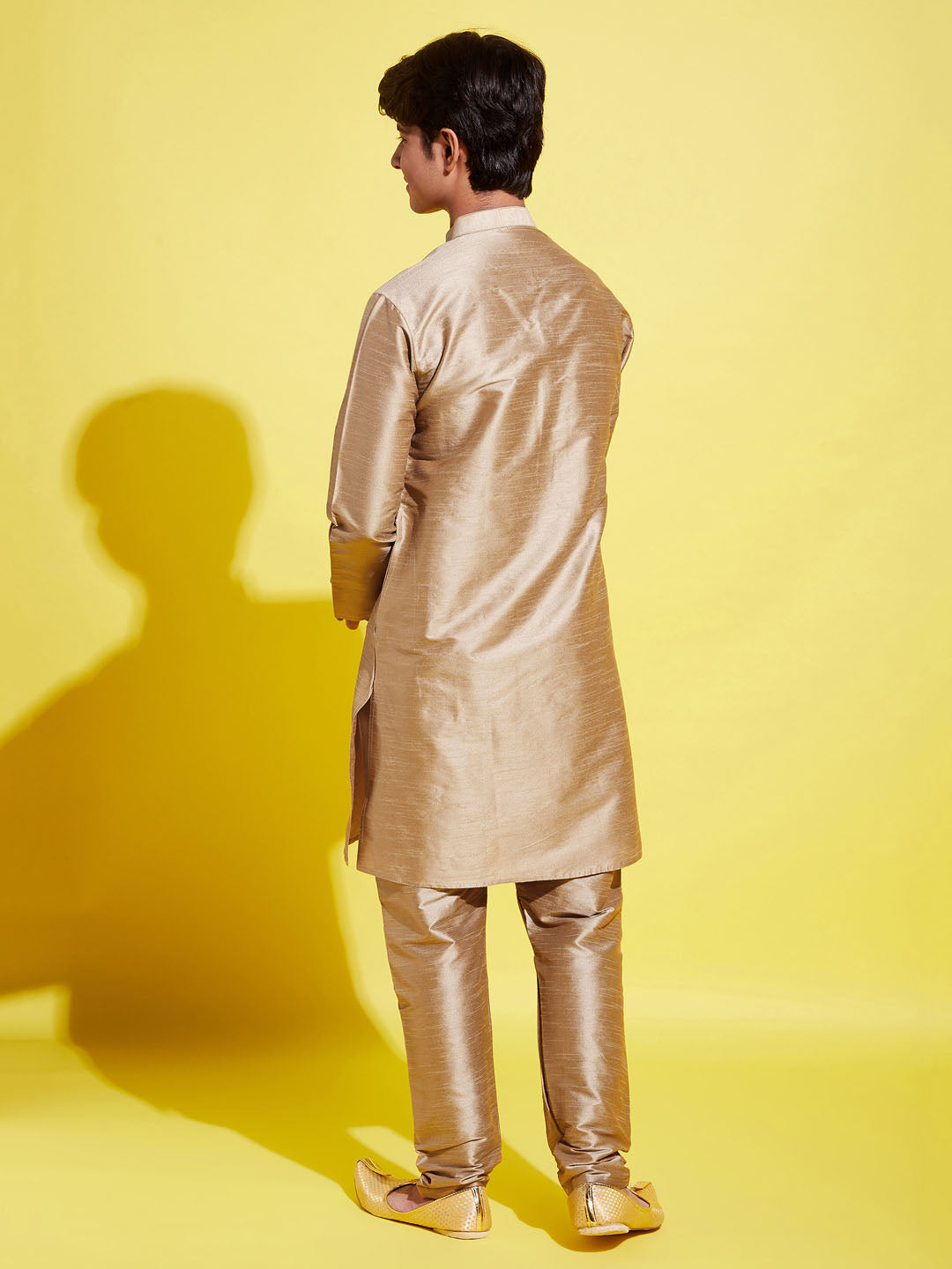 Boy's' Rose Gold Silk Blend Kurta And Pyjama Set