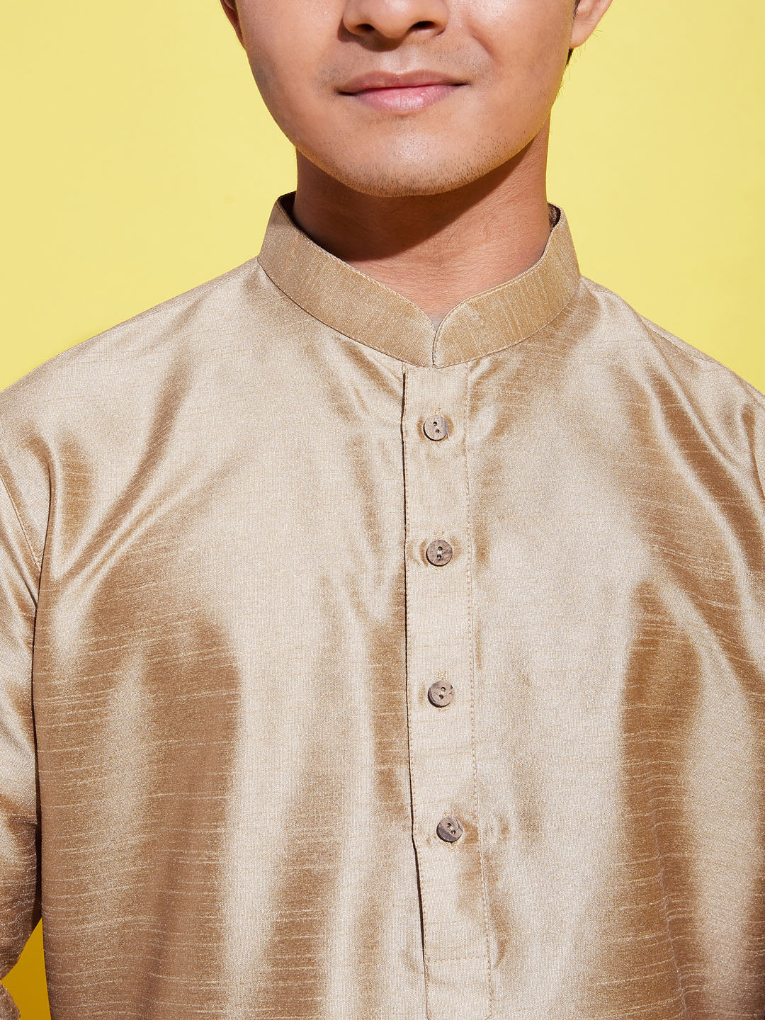 Boy's' Rose Gold Silk Blend Kurta And Pyjama Set