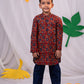 Boy's' Rust Brown Floral Kurta Pyjama Set