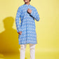 Boy's Traditional Ikkat Print Flat Collar Kurta And Pyjama Set