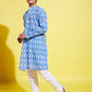 Boy's Traditional Ikkat Print Flat Collar Kurta And Pyjama Set