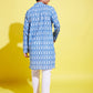 Boy's Traditional Ikkat Print Flat Collar Kurta And Pyjama Set