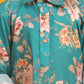Boy's Turquoise Floral Printed Kurta With Cream Solid Pyjama Set