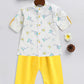 Boy's White And Yellow Animals Printed Cotton Kurta Pyjama Set