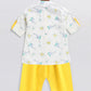 Boy's White And Yellow Animals Printed Cotton Kurta Pyjama Set