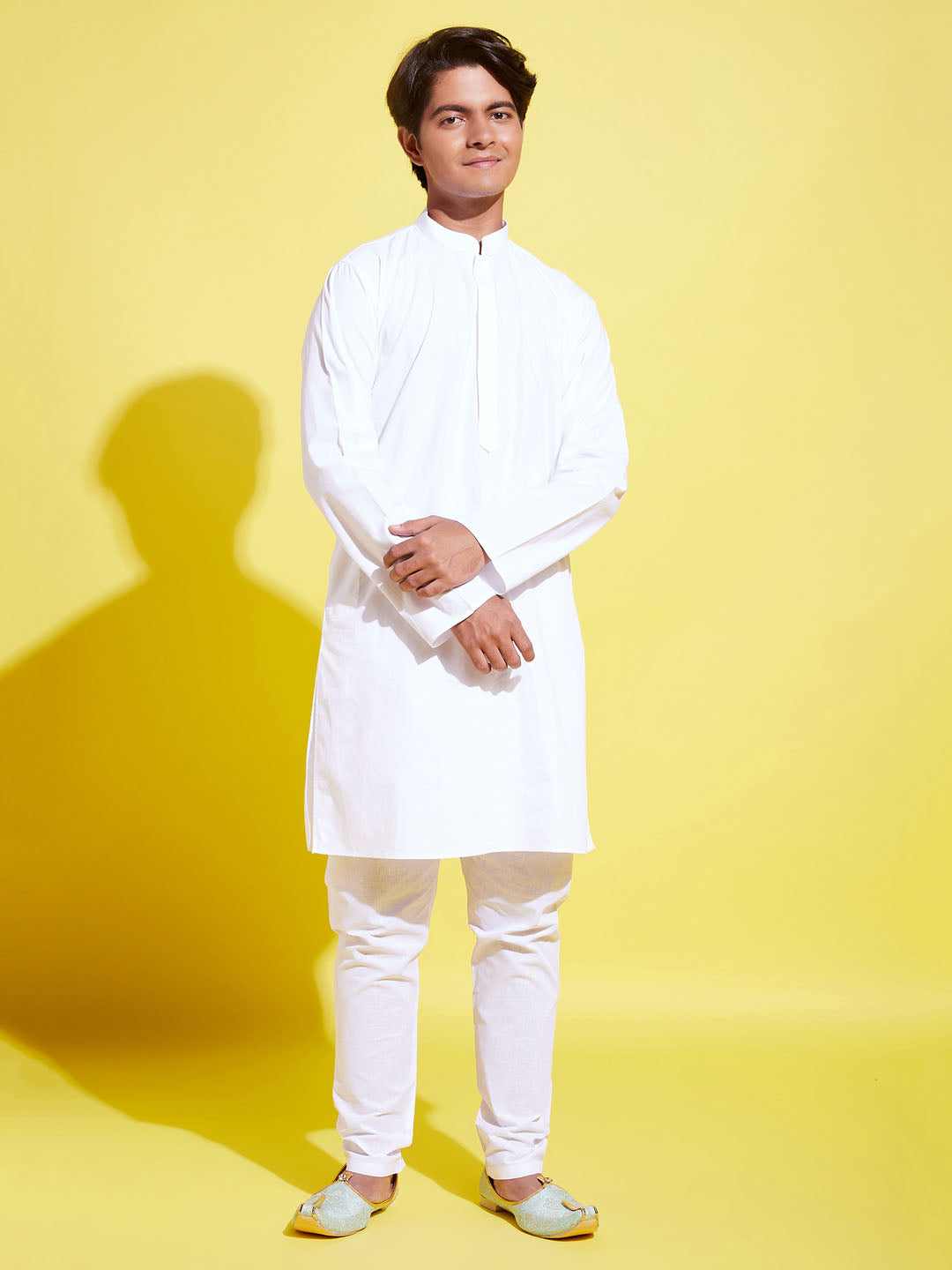 Boy's' White Cotton Kurta And Pyjama Set