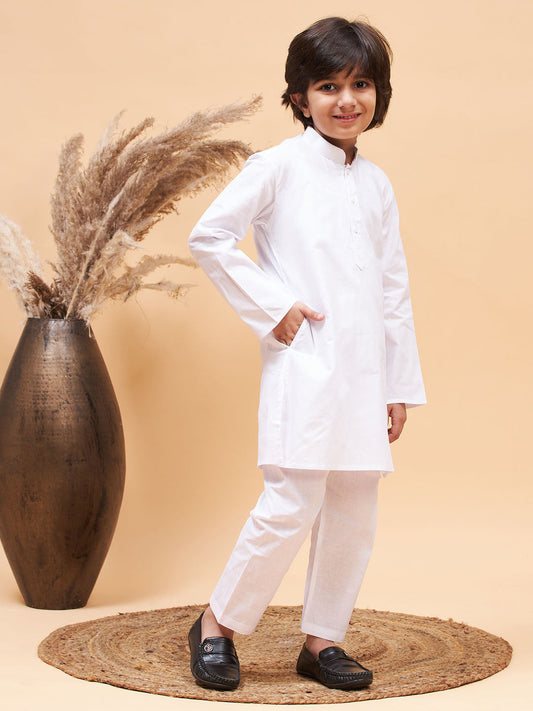 Boy's White Kurta And Pyjama Set