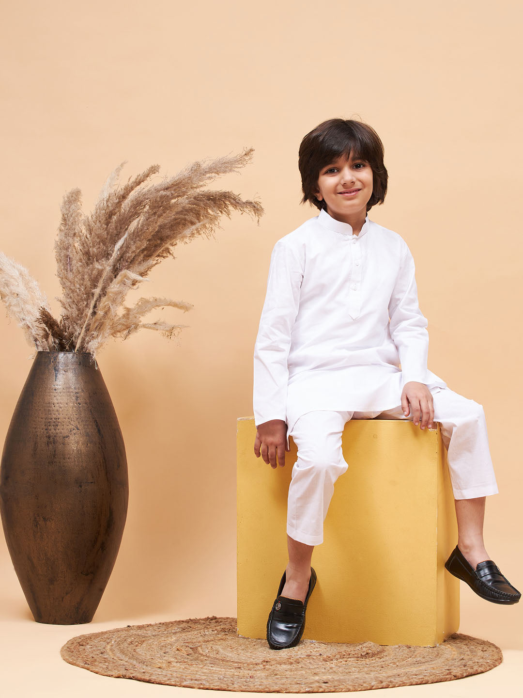 Boy's White Kurta And Pyjama Set
