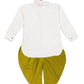 Boy's White & Light Green Kurta With Dhoti Pant Set