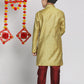 Boy's' Yellow And Maroon Jacquard Kurta Pyjama Set