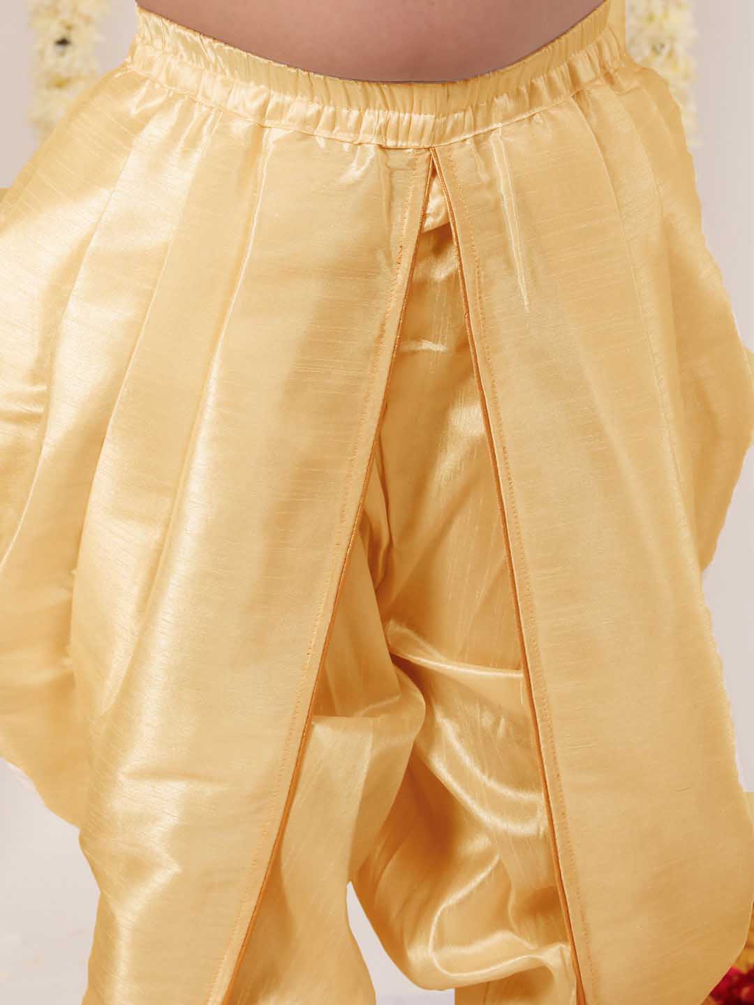 Boy's' Yellow Brocade Kurta Dhoti Set