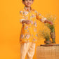 Boy's Yellow Floral Printed Kurta With Cream Solid Pyjama Set