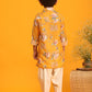 Boy's Yellow Floral Printed Kurta With Cream Solid Pyjama Set