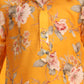 Boy's Yellow Floral Printed Kurta With Cream Solid Pyjama Set
