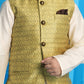 Boy's Yellow Woven Jacket With Cream Kurta And Pyjama Set