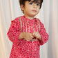 Boys Red Cotton Bandhani Kurta Pyjama Set with Digital Print
