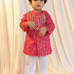 Boys Red Cotton Bandhani Kurta Pyjama Set with Digital Print
