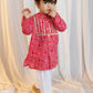 Boys Red Cotton Bandhani Kurta Pyjama Set with Digital Print