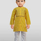 Boys Yellow Cotton Bandhani Kurta with White Pyjama Set Digital Print