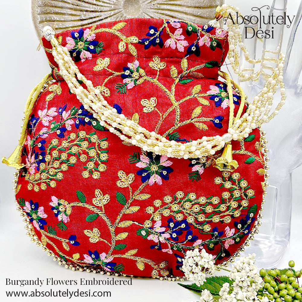 Handmade Embroided Flowery Wedding Potli