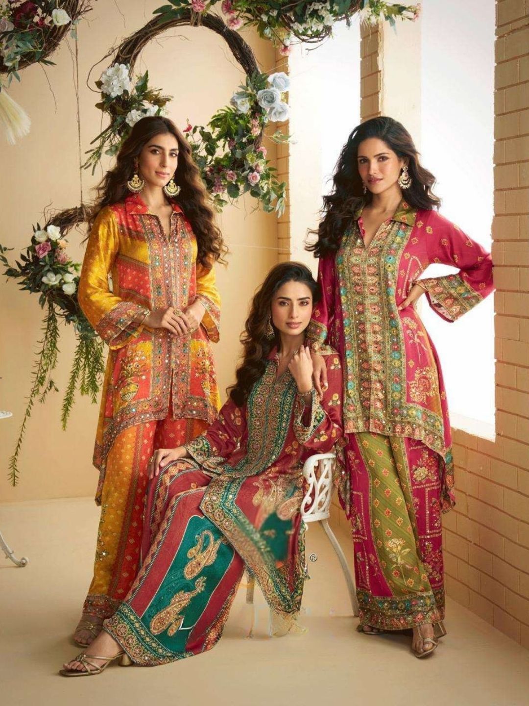 Crepe Silk Multi-Color Mirror Work Co-ord Set