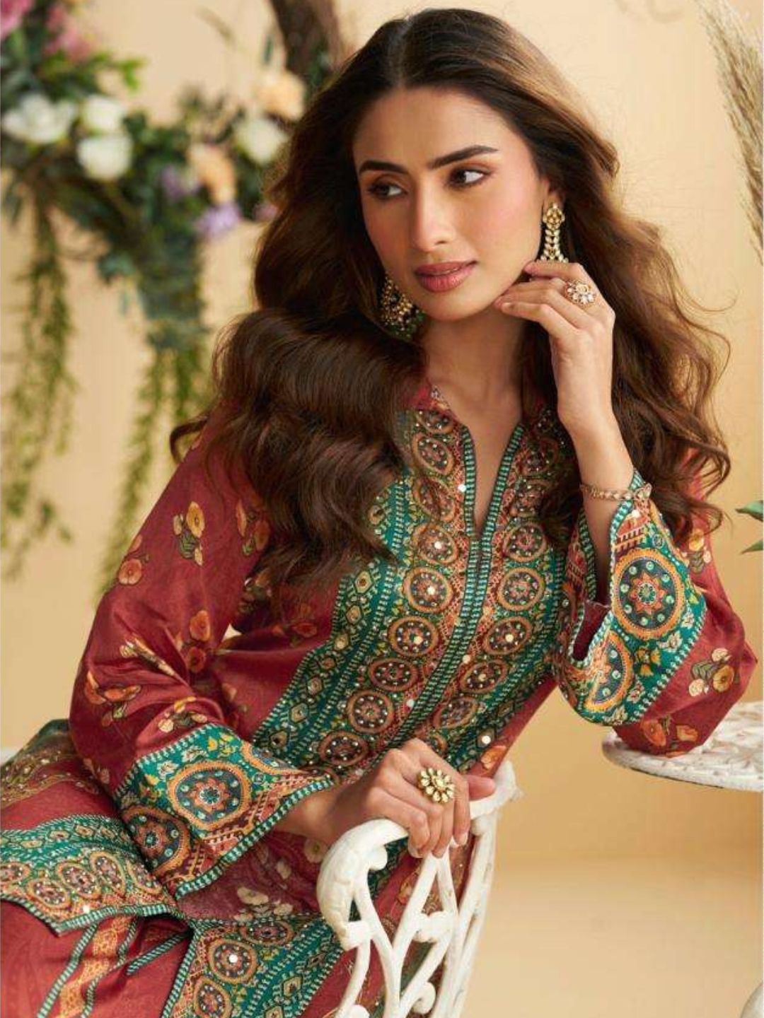 Crepe Silk Multi-Color Mirror Work Co-ord Set