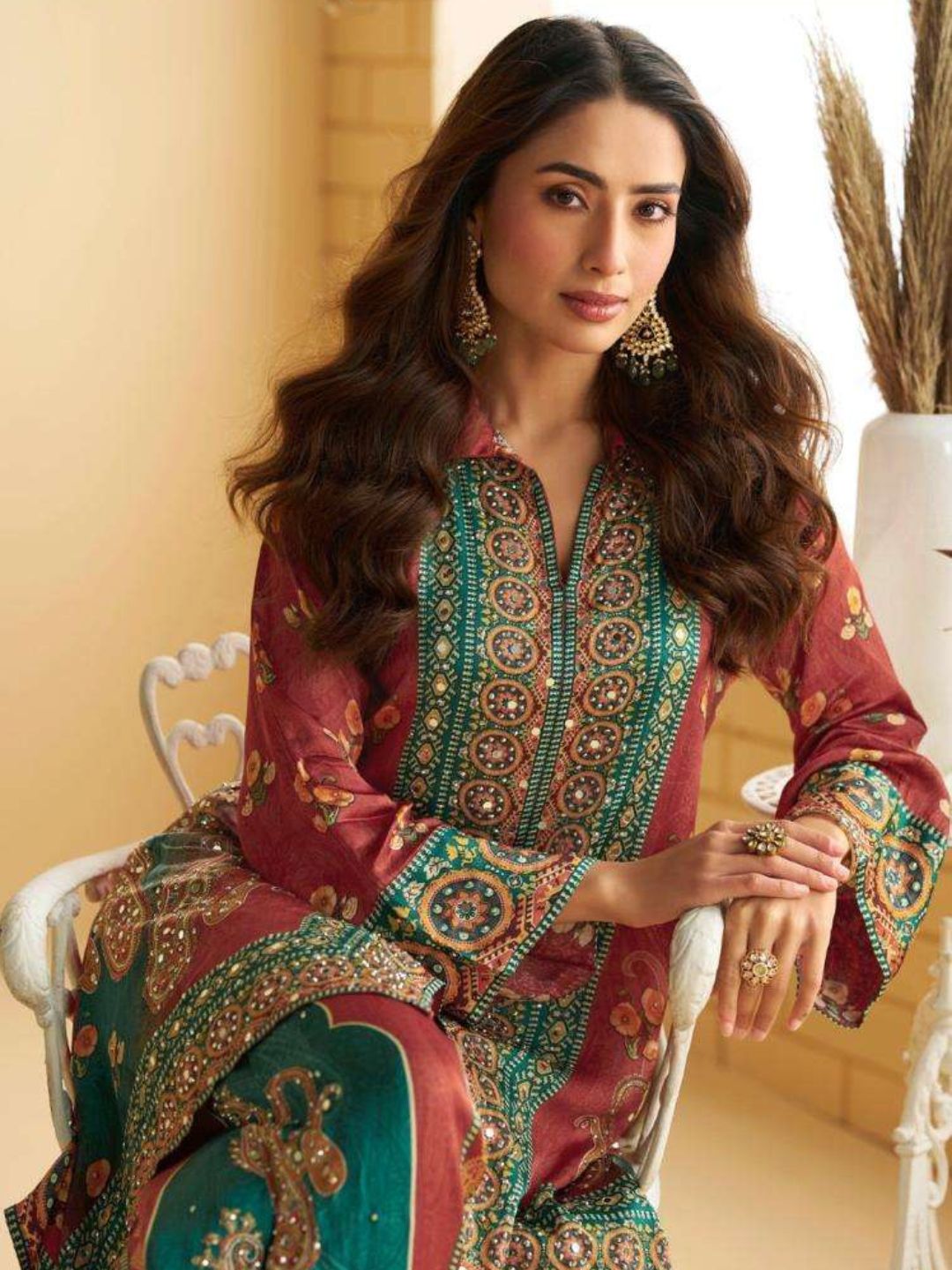 Crepe Silk Multi-Color Mirror Work Co-ord Set