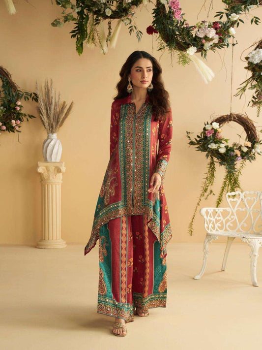 Crepe Silk Multi-Color Mirror Work Co-ord Set