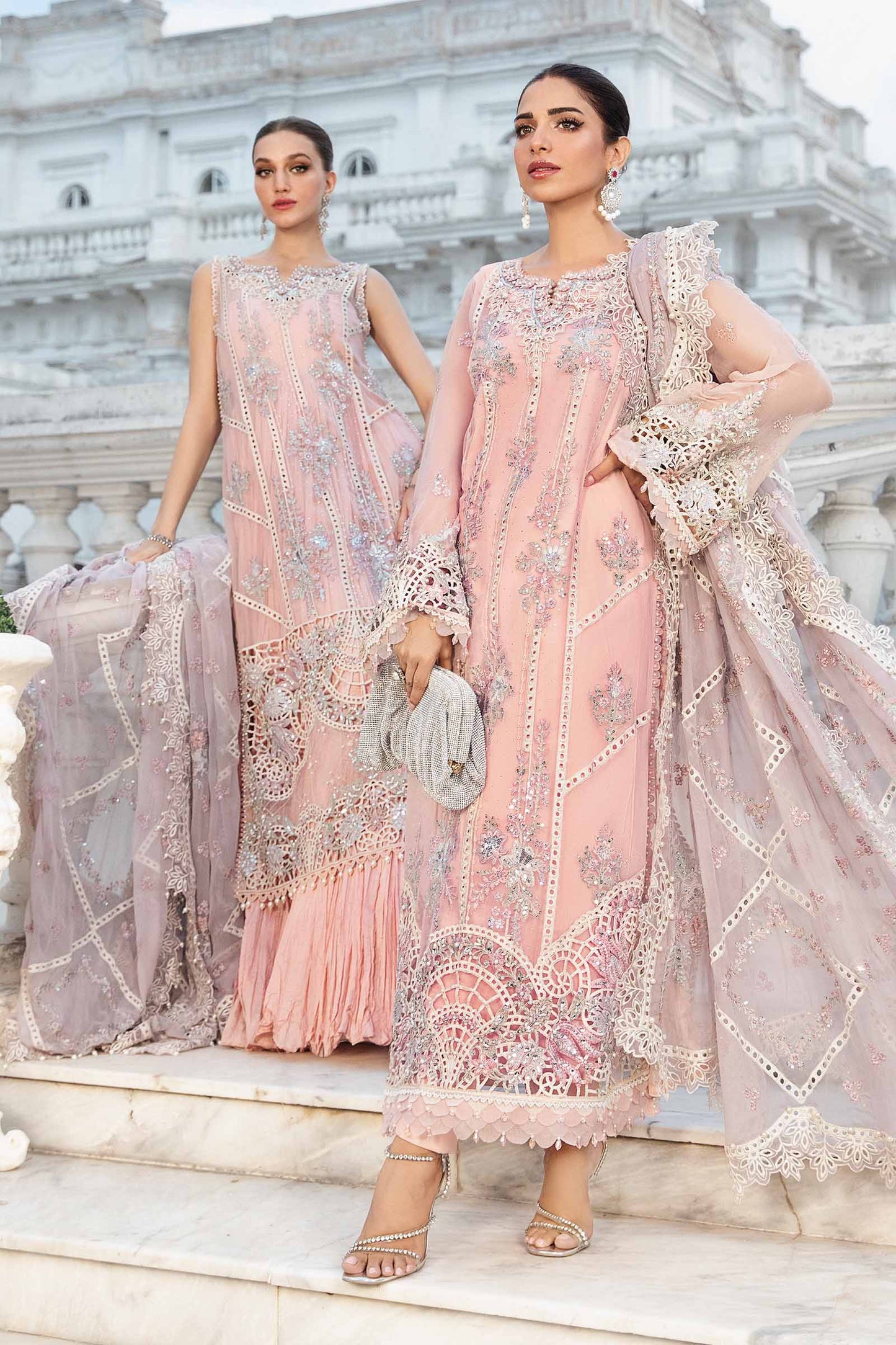 Embroidered Organza Neck Patch Chiffon Suit