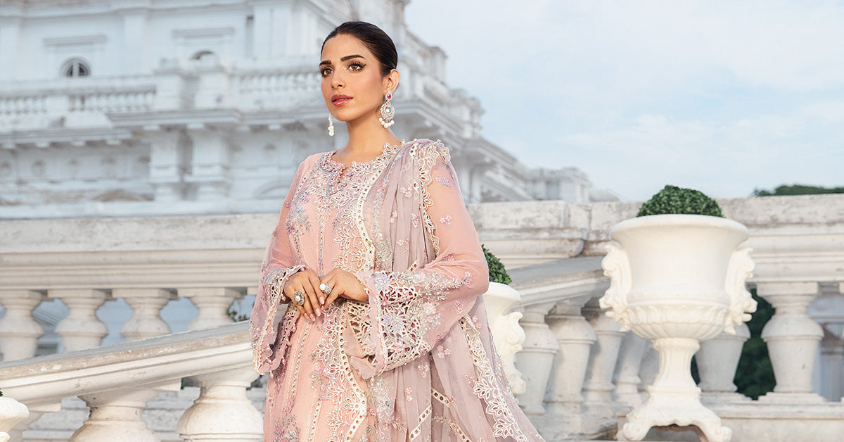Embroidered Organza Neck Patch Chiffon Suit