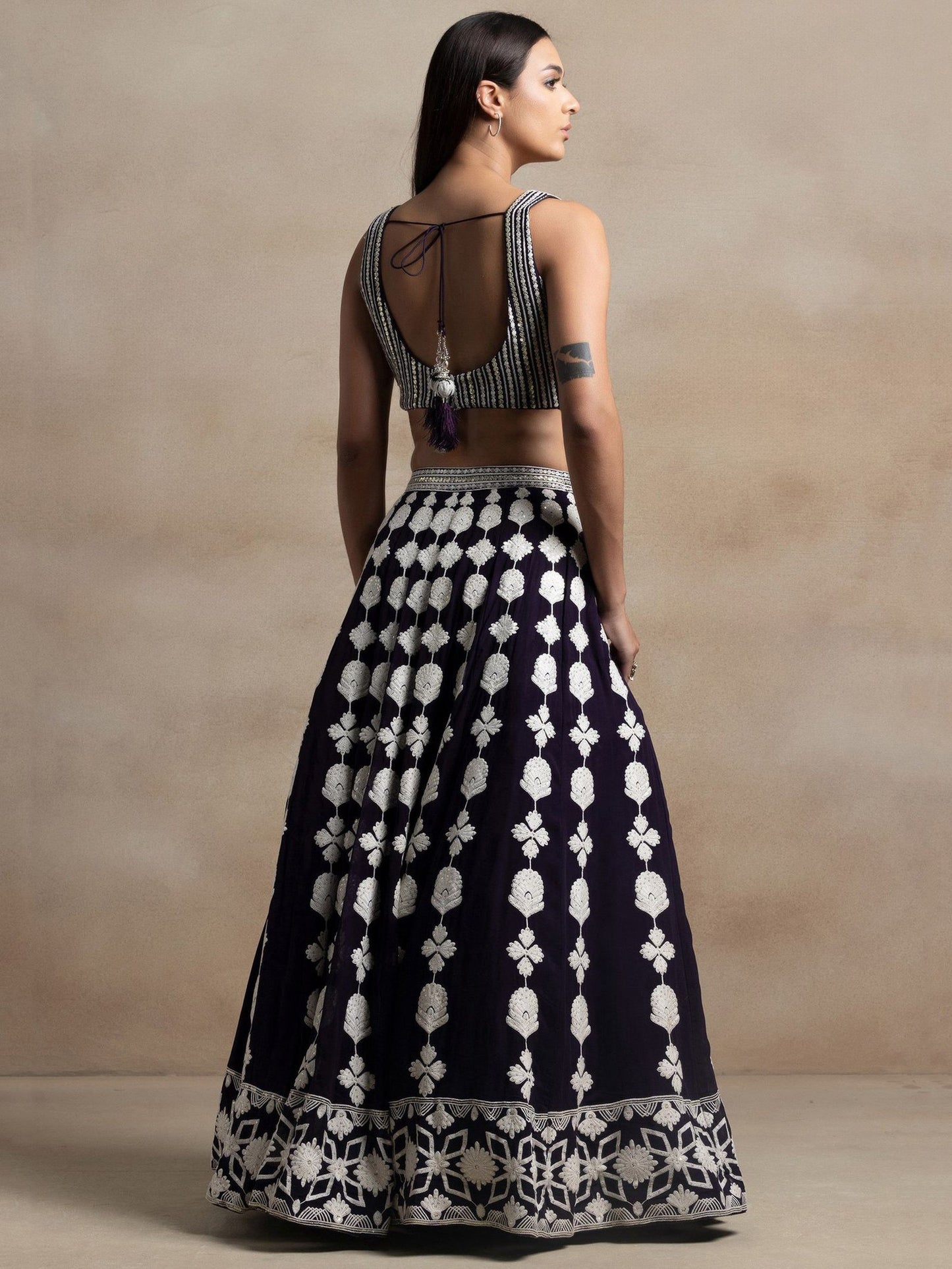 Pretty Dark Purple Thread Work Georgette Reception Wear Lehenga Choli