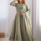 Dazzling Green Coding Work Silk Festive Wear Gown With Dupatta