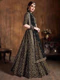 Black & Gold-Toned Embroidered Semi-Stitched Lehenga & Unstitched Blouse With Dupatta