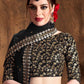 Black & Gold-Toned Embroidered Semi-Stitched Lehenga & Unstitched Blouse With Dupatta