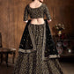 Black & Gold-Toned Embroidered Semi-Stitched Lehenga & Unstitched Blouse With Dupatta