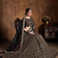 Black & Gold-Toned Embroidered Semi-Stitched Lehenga & Unstitched Blouse With Dupatta