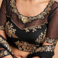 Black & Gold-Toned Embroidered Sequinned Kalamkari Semi-Stitched Lehenga & Unstitched Blouse With