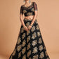 Black & Gold-Toned Embroidered Sequinned Kalamkari Semi-Stitched Lehenga & Unstitched Blouse With