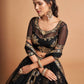 Black & Gold-Toned Embroidered Sequinned Kalamkari Semi-Stitched Lehenga & Unstitched Blouse With