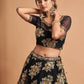 Black & Gold-Toned Embroidered Sequinned Kalamkari Semi-Stitched Lehenga & Unstitched Blouse With