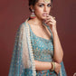 Blue & Brown Embellished Semi-Stitched Lehenga & Unstitched Blouse With Dupatta