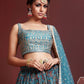 Blue & Brown Embellished Semi-Stitched Lehenga & Unstitched Blouse With Dupatta