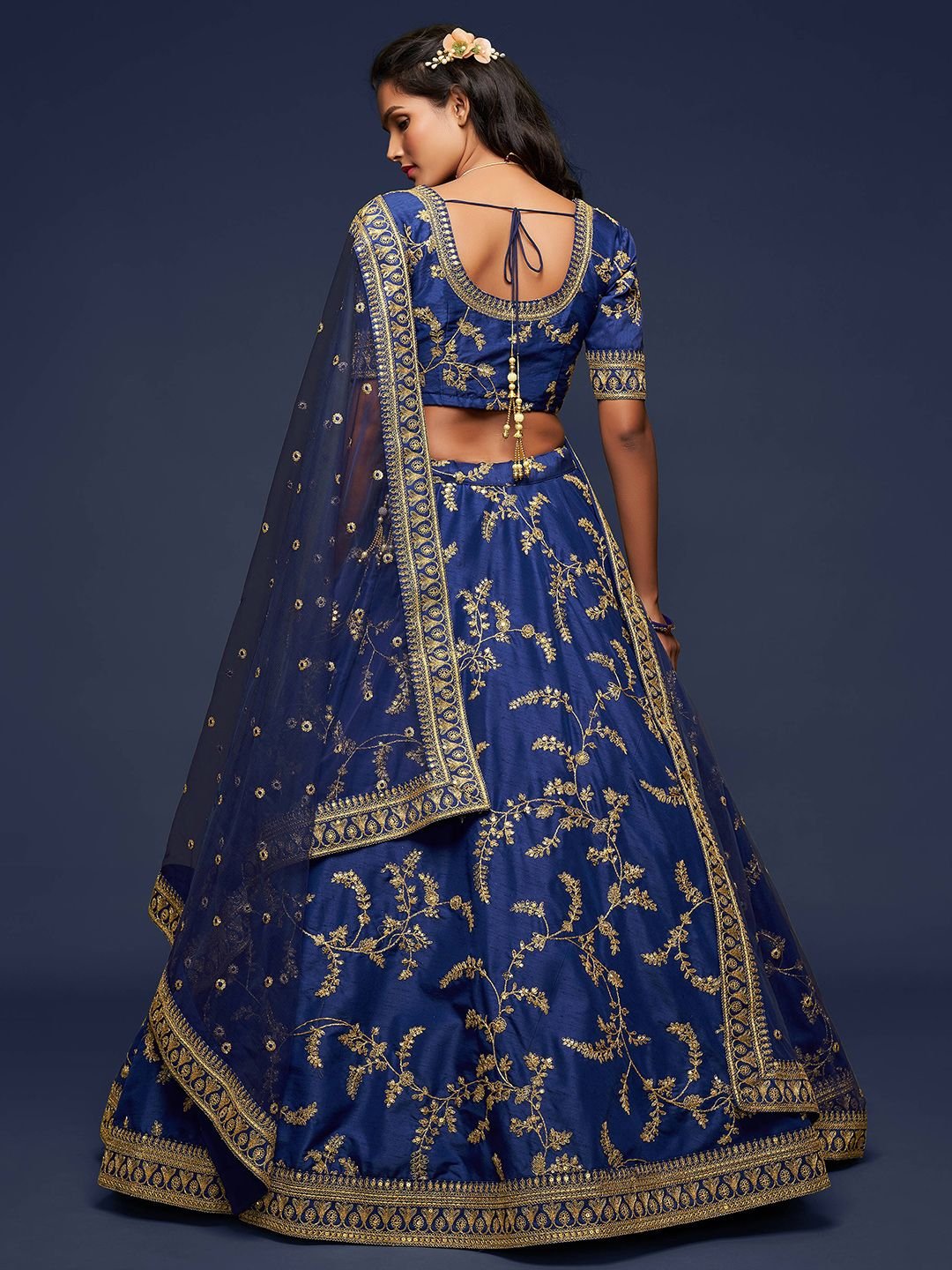 Blue Embroidered Semi-Stitched Lehenga & Unstitched Blouse With Dupatta