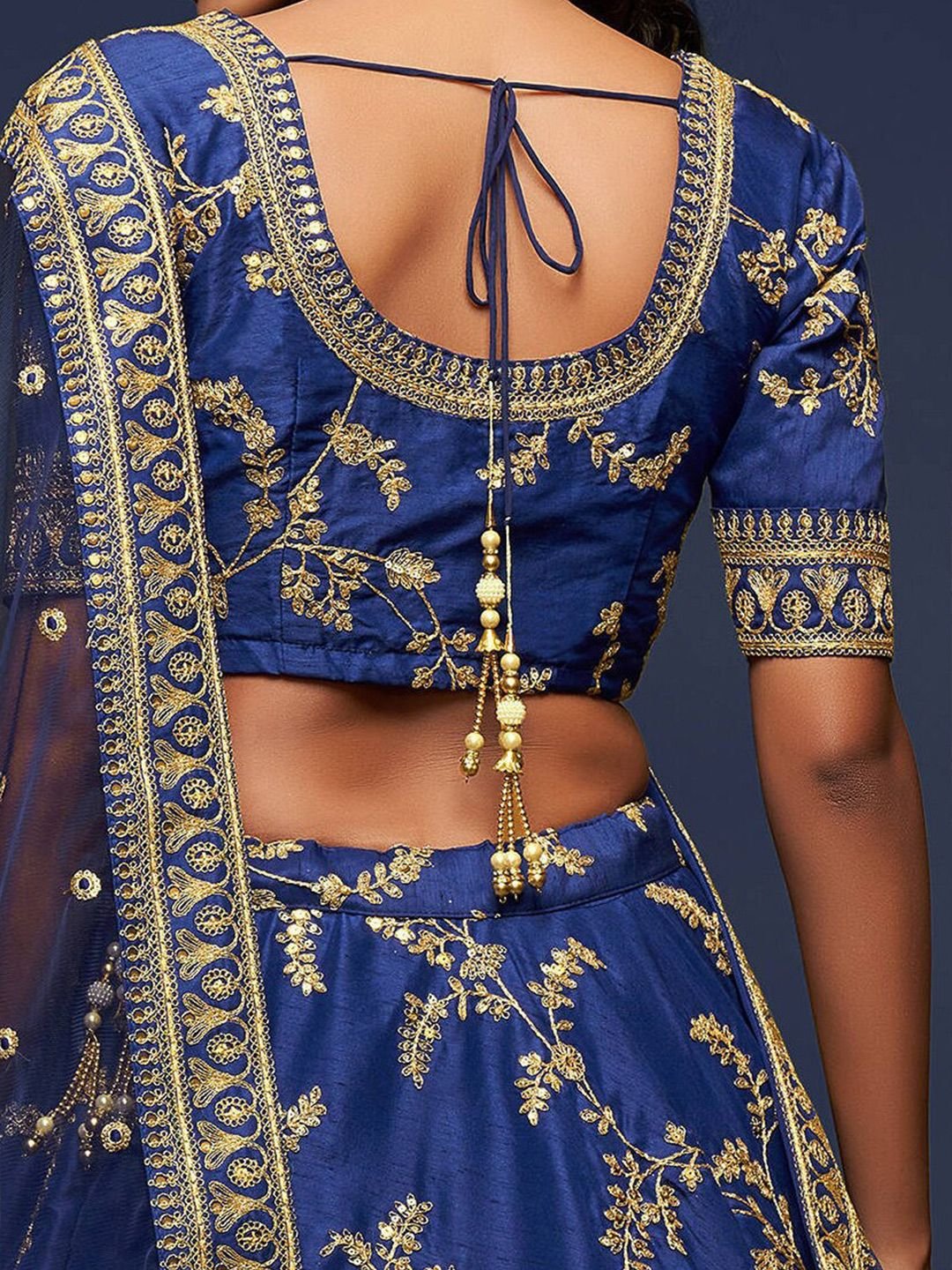 Blue Embroidered Semi-Stitched Lehenga & Unstitched Blouse With Dupatta