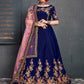 Blue & Gold-Toned Embroidered Semi-Stitched Lehenga & Unstitched Blouse With Dupatta