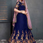Blue & Gold-Toned Embroidered Semi-Stitched Lehenga & Unstitched Blouse With Dupatta