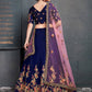 Blue & Gold-Toned Embroidered Semi-Stitched Lehenga & Unstitched Blouse With Dupatta