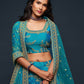 Blue & Golden Embroidered Semi-Stitched Lehenga & Unstitched Blouse With Dupatta
