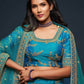 Blue & Golden Embroidered Semi-Stitched Lehenga & Unstitched Blouse With Dupatta