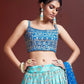 Blue &; Pink Embellished Semi-Stitched Lehenga & Unstitched Blouse With Dupatta